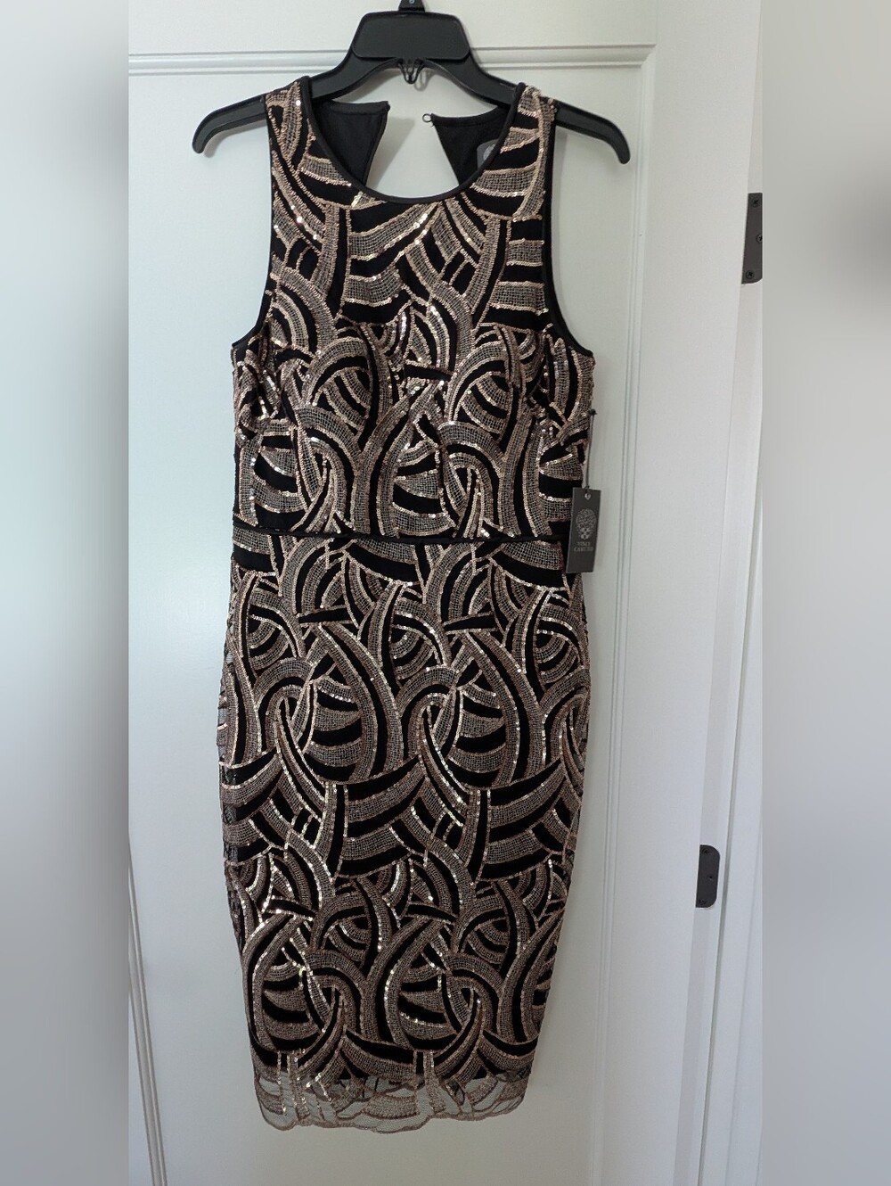 Vince Camuto Black Dress With Gold Sequin Pattern, NWT, Size 8